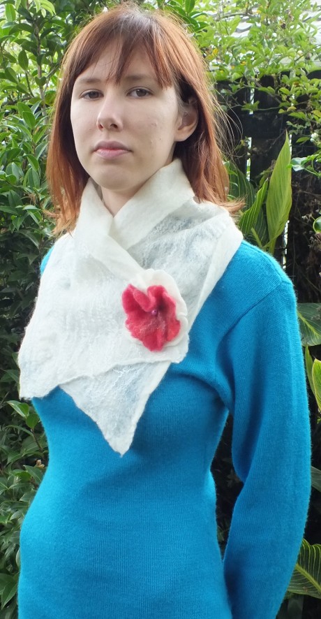 My first ever felted scarf, very soft very white...